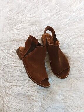 Musse & Cloud Brown Suede Leather Open Toe Slingback Ankle Boot Sandals 39 | 8